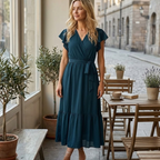 Valentina Robe Bohème pour Femme – Robe Maxi Fleurie avec Col en V et Ceinture