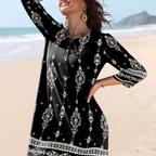 Victoria Women's Tunic Dress – Boho Floral Dress with 3/4 Sleeves and Tassels