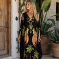 Robe une épaule Luna pour femme – Robe tropicale palmier, longue fluide chic décontracté