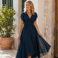 Sandra Robe Femme Ligne A – Robe Courte Col V, Légère Estivale Décontractée Chic