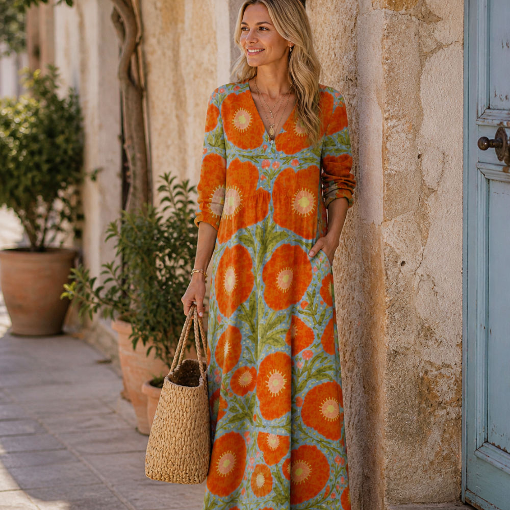 Robe vintage Wanda pour femme – Robe midi à imprimé géométrique, légère élégante
