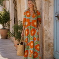 Robe vintage Wanda pour femme – Robe midi à imprimé géométrique, légère élégante