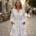 Elisa Robe de Plage Femme – Paréo Col V, Boutons, Cordon avec Poches
