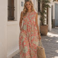 Giulia Robe Femme Midi Coton Lin – Robe Florale Col V Poches Été