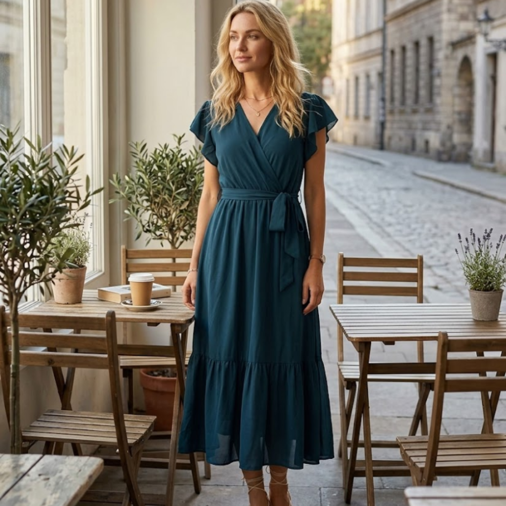Valentina Robe Bohème pour Femme – Robe Maxi Fleurie avec Col en V et Ceinture