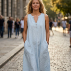 Chiara Robe Longue en Lin pour Femme – Robe d'Été Décontractée avec Poches et Fente