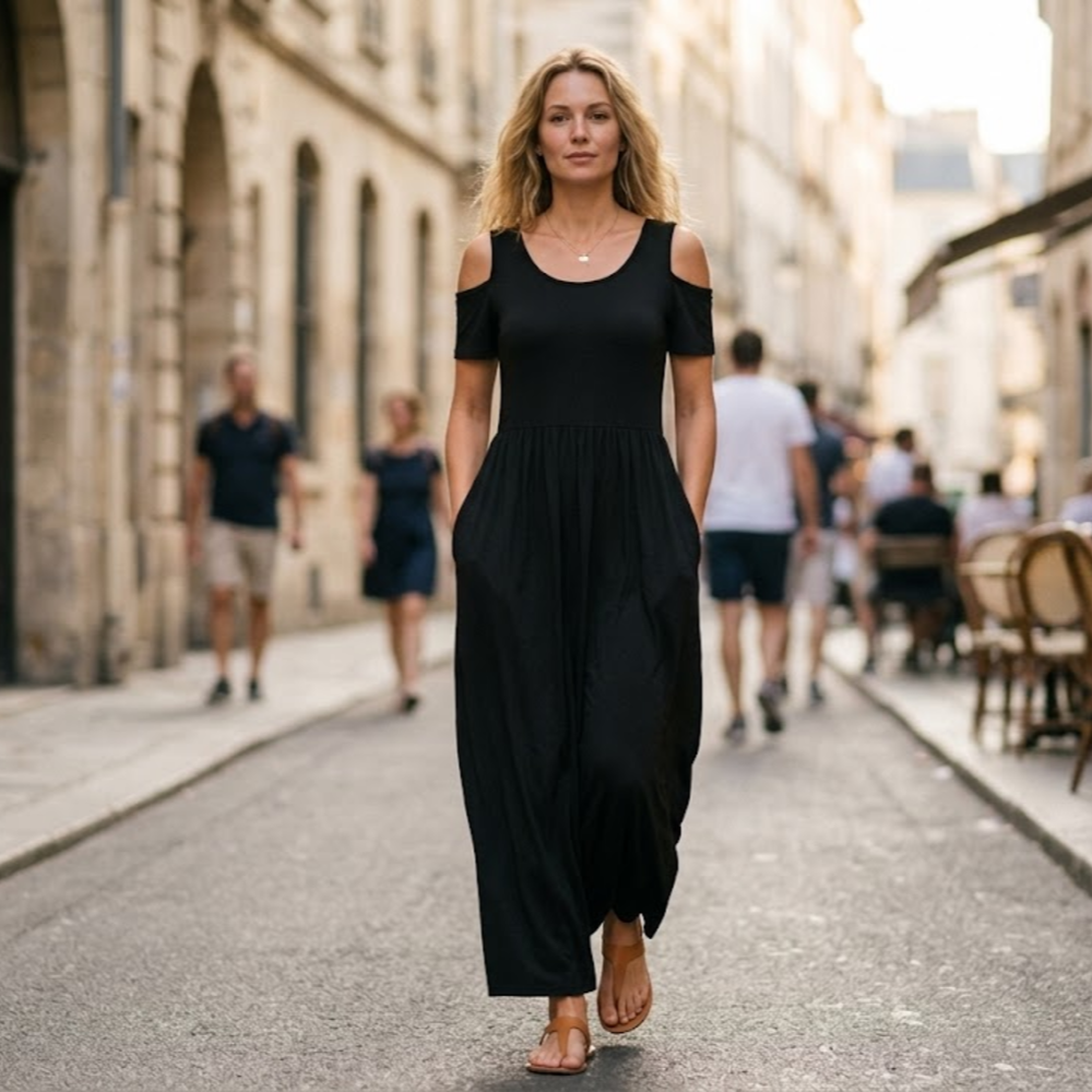 Natalie Abito Maxi Donna – Vestito Lungo Cold Shoulder con Tasche