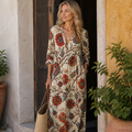 Robe en lin vintage Mariah pour femme – Robe midi à imprimé géométrique, légère élégante