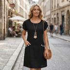 Serenity Robe en Lin Femme – Robe Midi A-Line avec Col Rond et Poches
