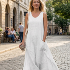 Vestido maxi Valentina de algodón y lino para mujer – vestido boho oversize con bolsillos