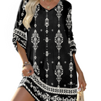 Victoria Women's Tunic Dress – Boho Floral Dress with 3/4 Sleeves and Tassels