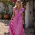 Robe bohème brodée Elena pour femme – Robe d'été taille marquée, élégante chic décontracté