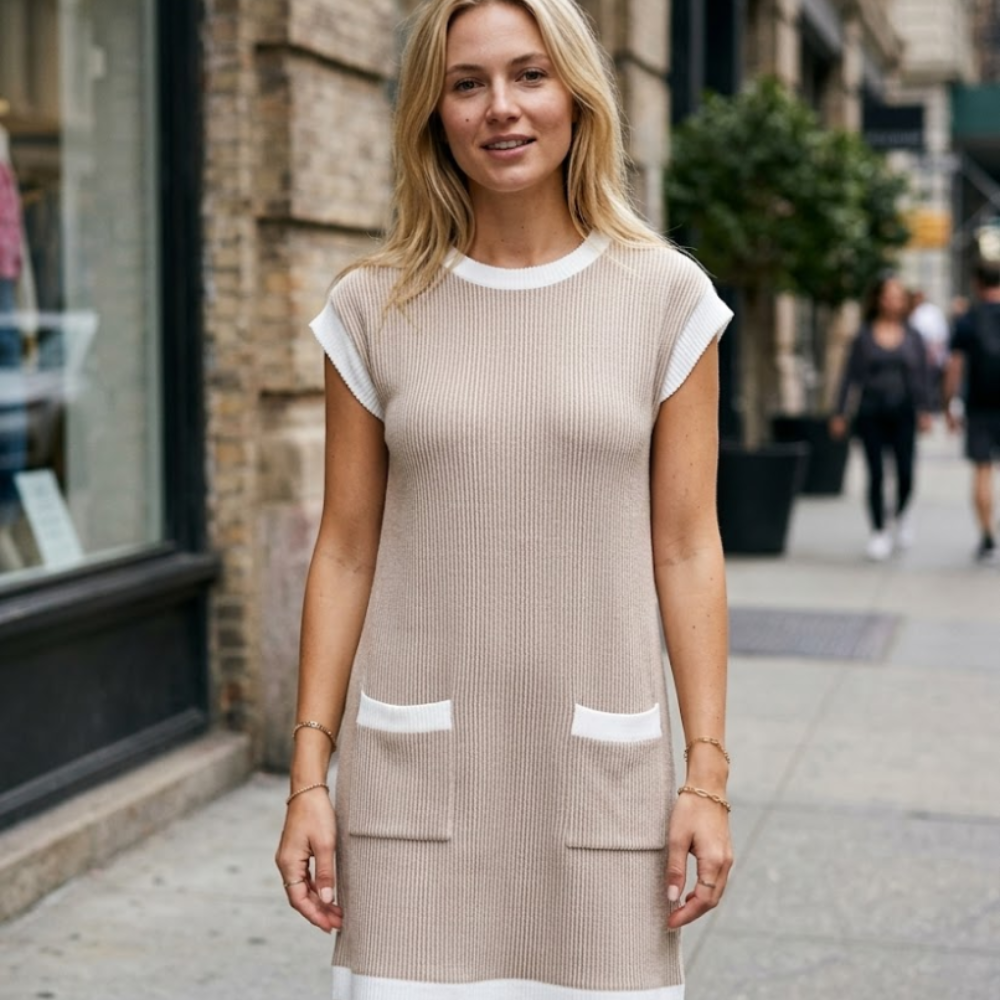Sage Vestido Mujer – Vestido Corto Color Block, Mangas Cortas, Bolsillos Casual