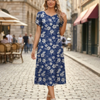 Sofia Robe d'Été Femme – Robe Midi Florale Décontractée avec Poches et Manches Courtes