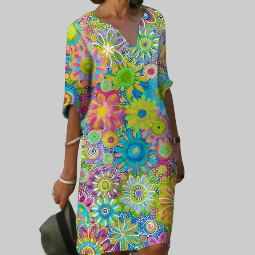 Flora Vestido Midi Floral para Mujer – Vestido Ligero, Fluido, Estival, Elegante y Casual