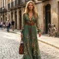Mirabella Robe Femme – Robe Longue Florale, Col V, Taille Haute, Élégante d'Été