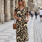 Francesca Robe Maxi Femme – Col en V, Fente Latérale, Poches, Robe Décontractée