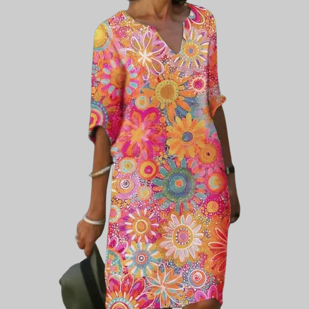 Flora Vestido Midi Floral para Mujer – Vestido Ligero, Fluido, Estival, Elegante y Casual