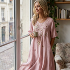 Amelia Vestido Largo Boho para Mujer – Vestido de Algodón y Lino con Bordados Florales
