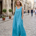 Elisa Robe Longue en Coton pour Femme – Robe d'Été Décontractée Sans Manches avec Poches