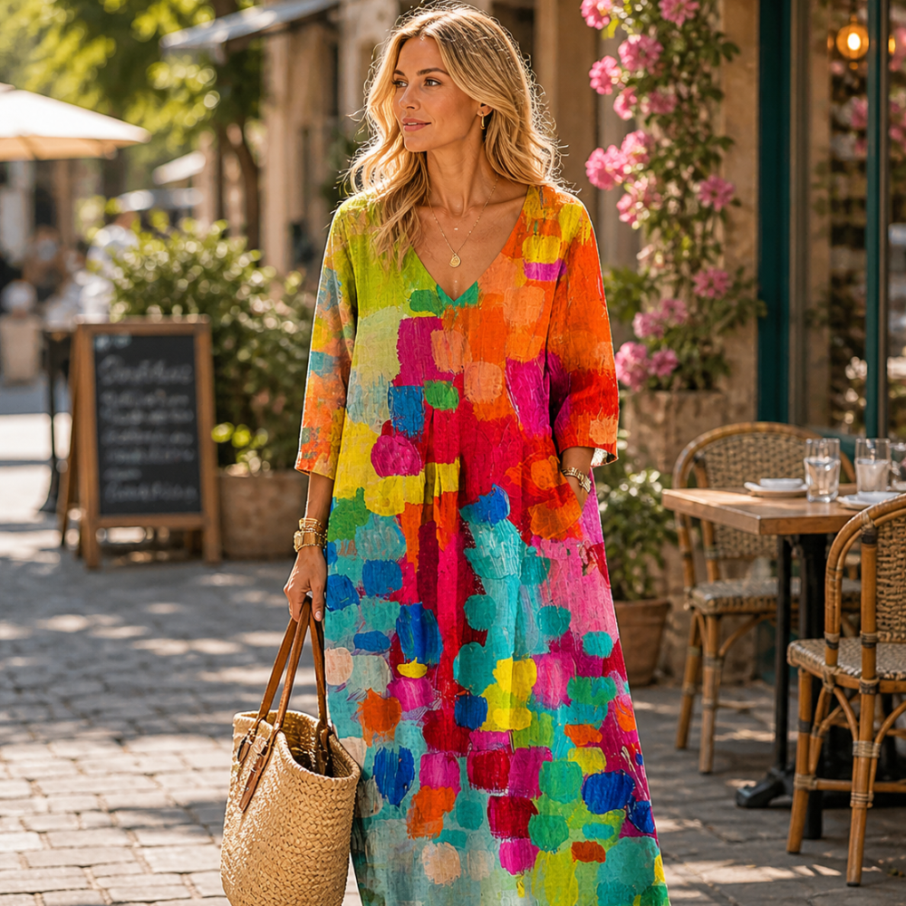 Robe à col en V Rory pour femme – Robe en tulle légère fluide, élégante chic décontractée
