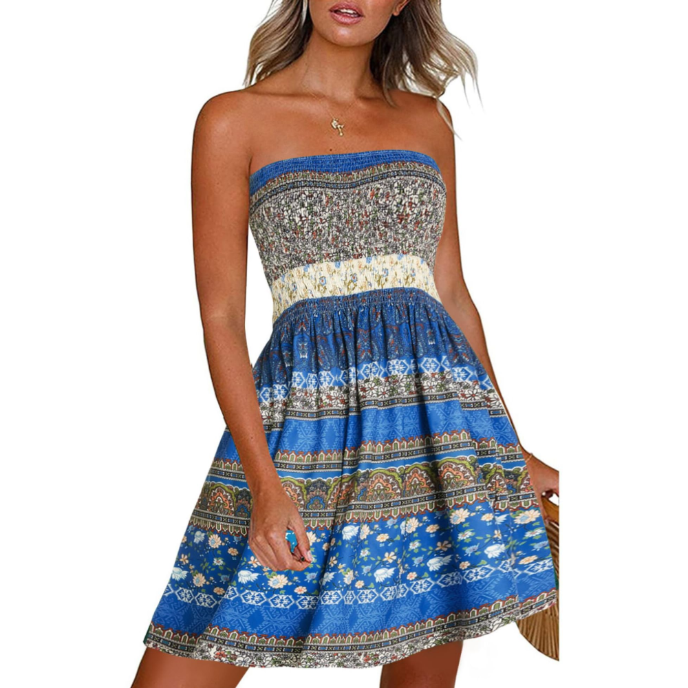 Eliana Women's Summer Dress – Short Off-Shoulder Dress with Boho Print
