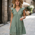 Chiara Robe Femme – Robe d'Été Mini, Paréo en Dentelle, Col V Élégant