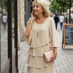 Giulia Robe Femme – Robe Midi à Volants, Col Rond, Coupe Ample Élégante