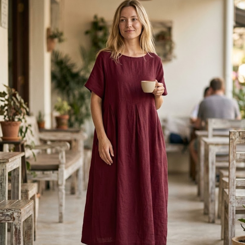 Giulia Vestito Maxi Estivo da Donna – Abito Casual in Cotone con Girocollo