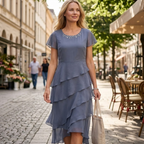 Sophia Robe Élégante pour Femme – Robe d'Été en Chiffon avec Volants et Col Rond