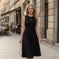 Bella Vestido Midi para Mujer – Vestido Línea A sin Mangas con Cinturón y Bolsillos