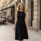 Bella Vestido Midi para Mujer – Vestido Línea A sin Mangas con Cinturón y Bolsillos
