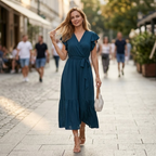 Ava Women's Maxi Dress – Boho Dress with V-Neck, Ruffles, and Belt