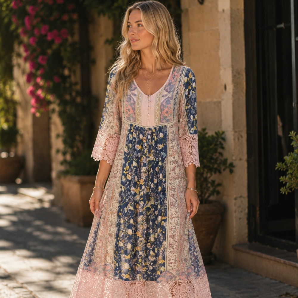 Robe bohème chic Boho Luxe pour femme – Robe bohème élégante avec boutons chic décontracté