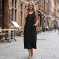 Arianne Abito Maxi Donna – Vestito Estivo Senza Maniche con Bottoni e Tasche