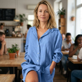 Giada Vestido Camisa para Mujer – Vestido Maxi Casual de Algodón y Lino con Cuello