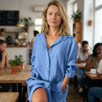 Giada Vestido Camisa para Mujer – Vestido Maxi Casual de Algodón y Lino con Cuello