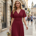 Aileen Women's Summer Dress – Dress with V-Neck, Ruffled Sleeves, and Pockets