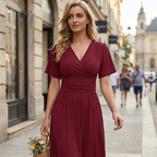 Aileen Women's Summer Dress – Dress with V-Neck, Ruffled Sleeves, and Pockets