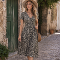 Sophie Vestido Midi Floral para Mujer – Vestido Cruzado con Escote en V, Bolsillos Elegantes Casual