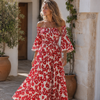 Robe épaules dénudées florale Mar pour femme – Robe élégante fluide en tissu recyclé