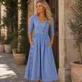 Vestido Midi a Rayas Marga para Mujer – Vestido Ligero con Mangas 3/4 Elegante Casual