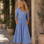Vestido Midi a Rayas Marga para Mujer – Vestido Ligero con Mangas 3/4 Elegante Casual