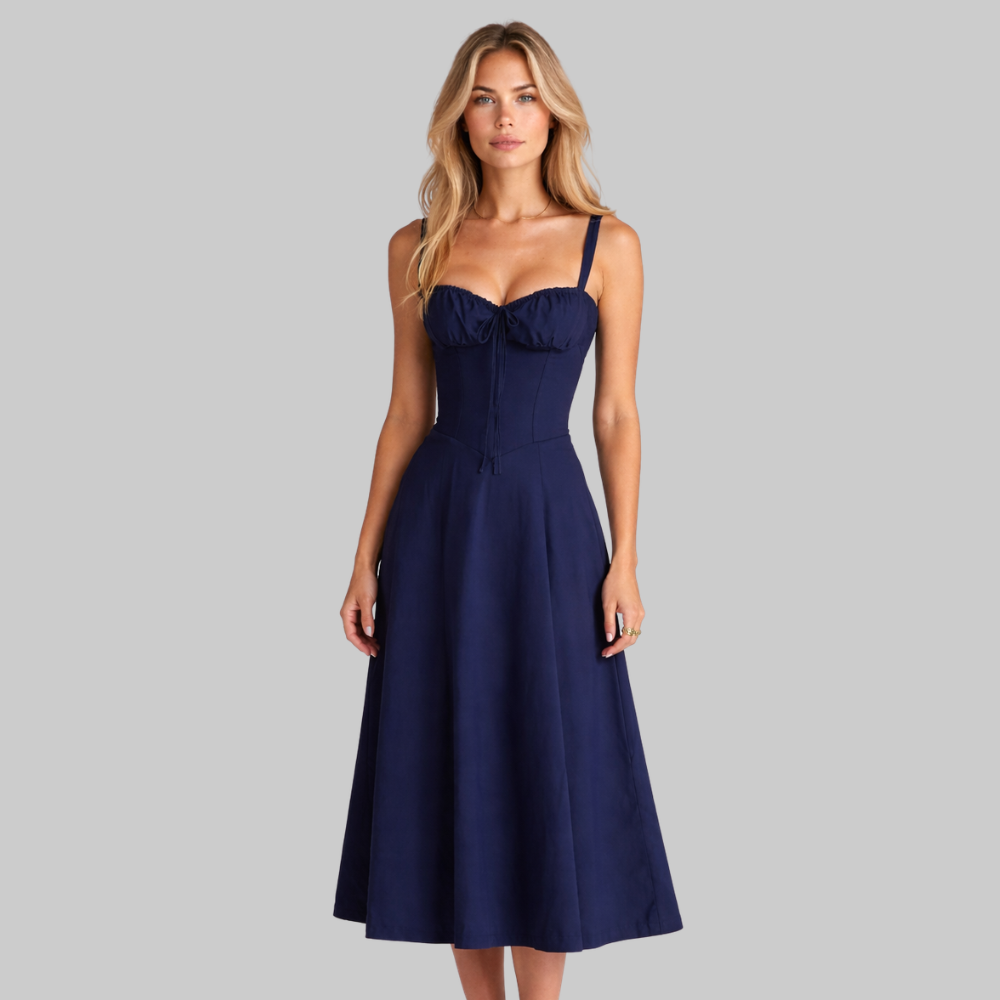 Penny Vestido Mujer Midi Elegante – Vestido Corsé con Falda Fluida y Cintura Definida