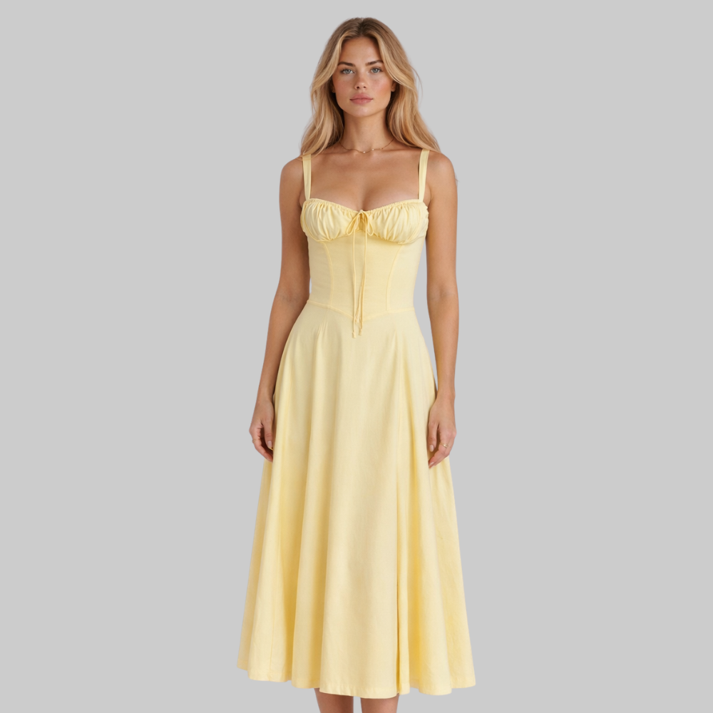 Penny Vestido Mujer Midi Elegante – Vestido Corsé con Falda Fluida y Cintura Definida