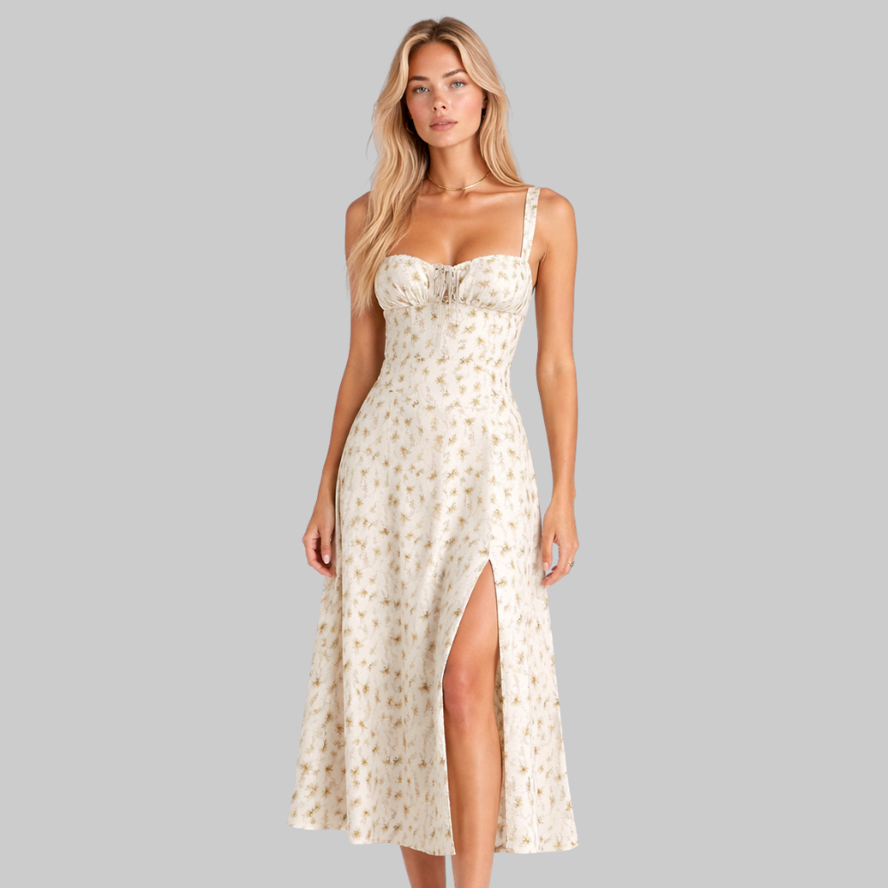 Penny Vestido Mujer Midi Elegante – Vestido Corsé con Falda Fluida y Cintura Definida