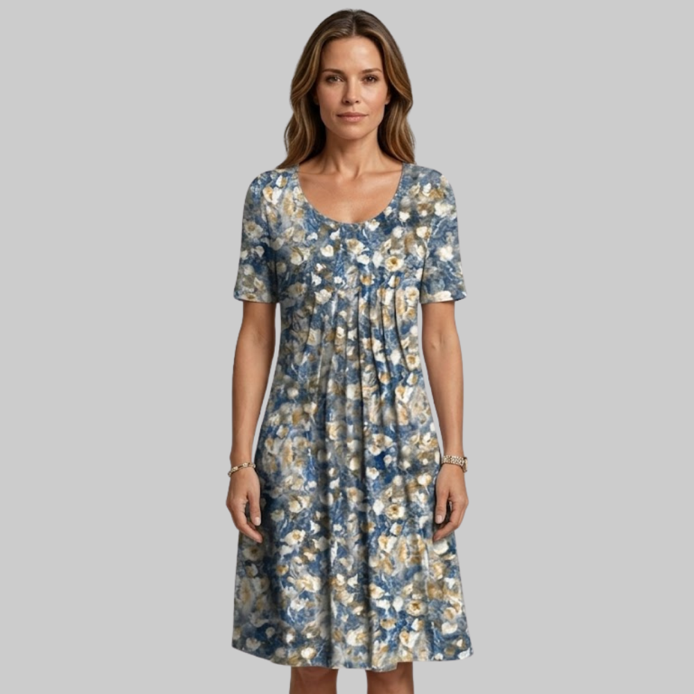 Ellay Robe Femme Midi Élégante – Robe Ligne A avec Plissé et Poches Confort