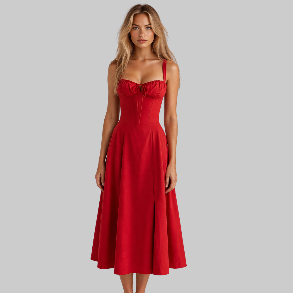 Penny Vestido Mujer Midi Elegante – Vestido Corsé con Falda Fluida y Cintura Definida
