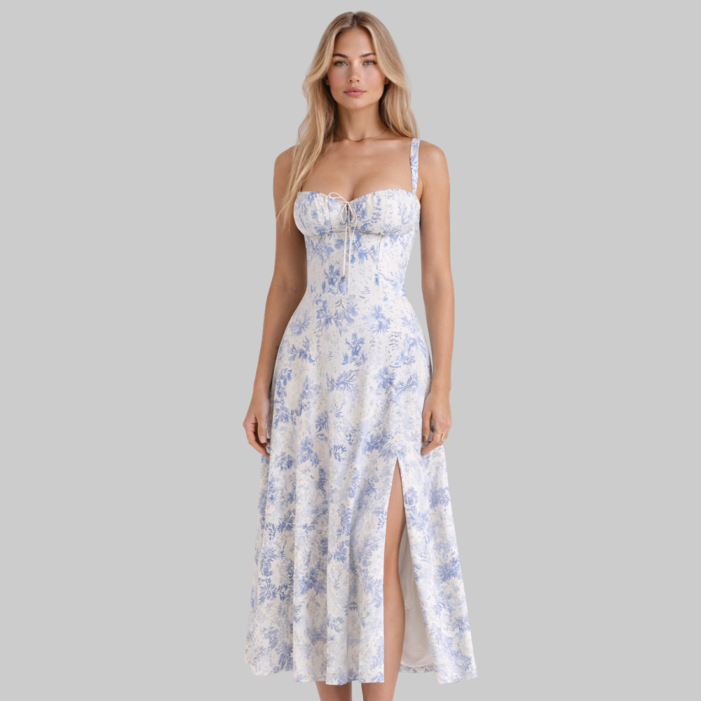 Penny Vestido Mujer Midi Elegante – Vestido Corsé con Falda Fluida y Cintura Definida