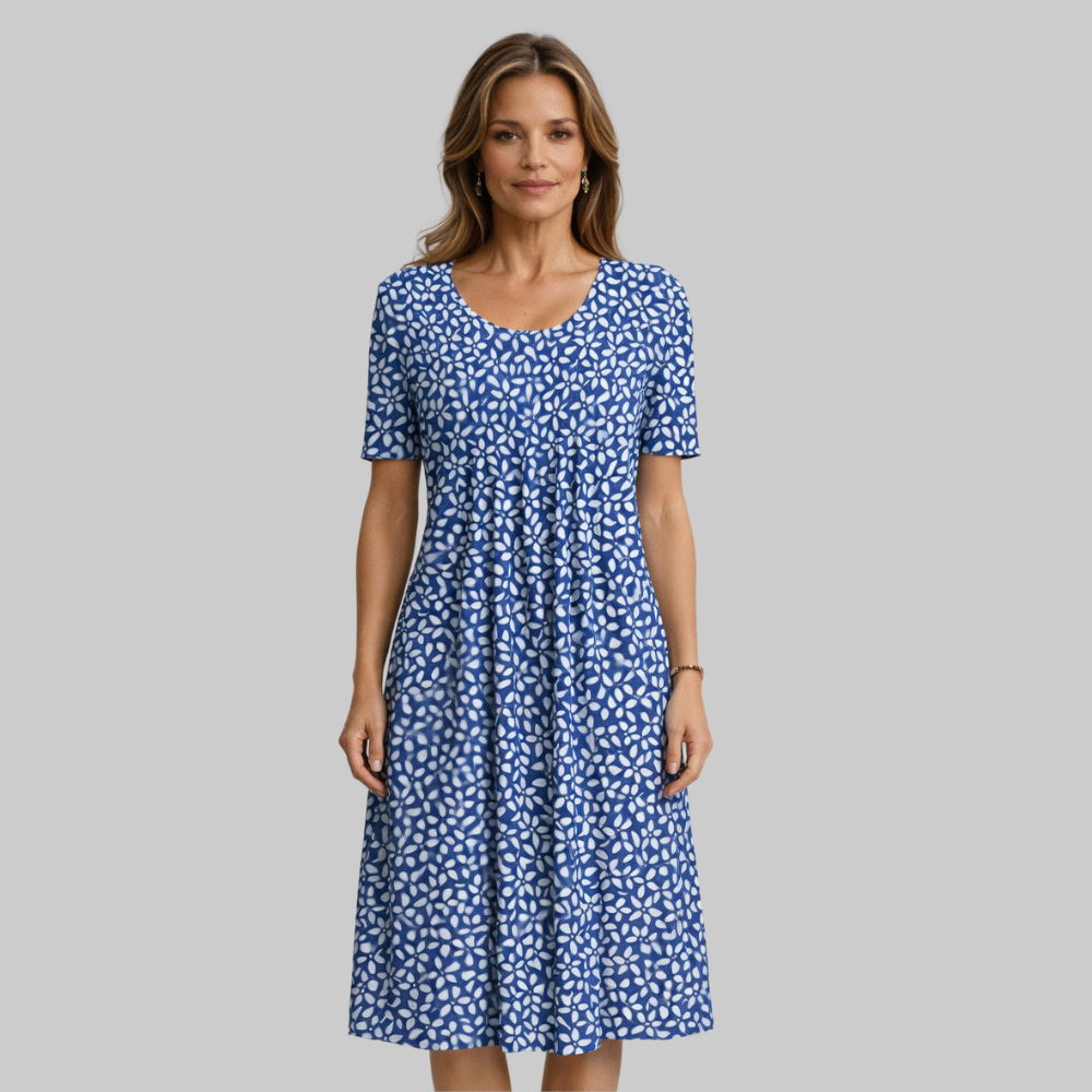 Ellay Vestido Mujer Midi Elegante – Vestido Línea A con Plisados y Bolsillos Cómodos